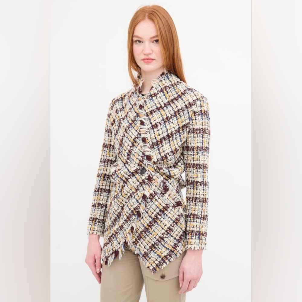 ISABEL MARANT Asymmetric One Button Multi Tweed Blazer Jacket FR 38 US 6 Org$965